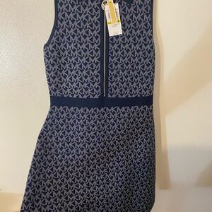 Michael Kors Blue and White Logo Mini Dress